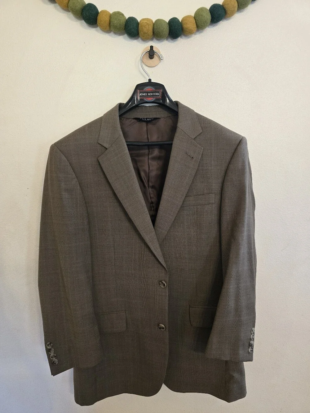 Jos. A. Bank Signature Wool Tan Beige Blue Stripe Plaid 40R Blazer Sport Coat